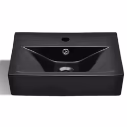 vidaXL Ceramic Bathroom Sink Basin Faucet/Overflow Hole Black Rectangular Bath