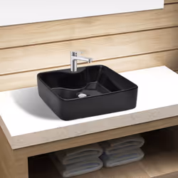 vidaXL Ceramic Bathroom Sink Basin with Faucet Hole Black Square Counter Top
