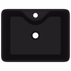 vidaXL Ceramic Bathroom Sink Basin with Faucet Hole Black Square Counter Top