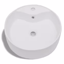vidaXL Ceramic Bathroom Sink Basin Faucet/Overflow Hole White Round Fixture