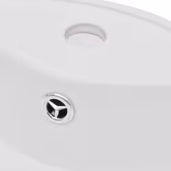 vidaXL Ceramic Bathroom Sink Basin Faucet/Overflow Hole White Round Fixture - Additional view 4