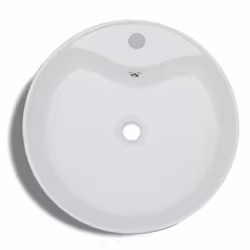 vidaXL Ceramic Bathroom Sink Basin Faucet/Overflow Hole White Round Fixture - Additional view 5
