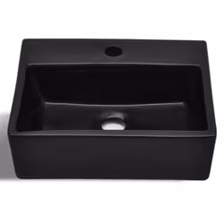 vidaXL Ceramic Bathroom Sink Basin with Faucet Hole Black Square Counter Top