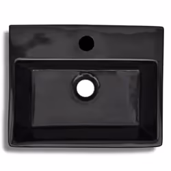 vidaXL Ceramic Bathroom Sink Basin with Faucet Hole Black Square Counter Top