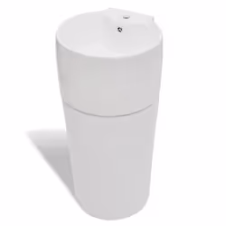 vidaXL Ceramic Stand Bathroom Sink Basin Faucet/Overflow Hole White Round Bath