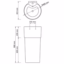 vidaXL Ceramic Stand Bathroom Sink Basin Faucet/Overflow Hole White Round Bath - Additional view 6