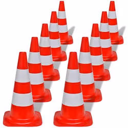VidaXL Reflective Traffic Cones, Traffic cone, Red, White, 10 pc(s), Plastic, 300 mm, 300 mm