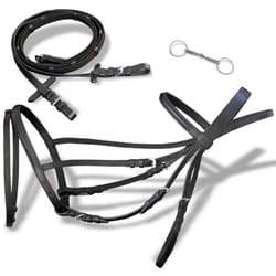 vidaXL Leather Flash Bridle with Reins and Bit Black Pony Adjustable Length