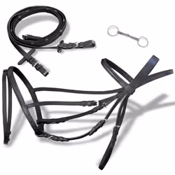 vidaXL Leather Flash Bridle with Reins and Bit Black Cob Adjustable Length