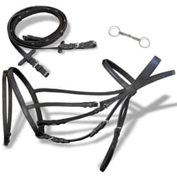 vidaXL Leather Flash Bridle with Reins and Bit Black Cob Adjustable Length