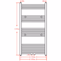 Straight Steel Towel Rail Central Heating Bathroom Radiator Grey 600 x 1160 mm