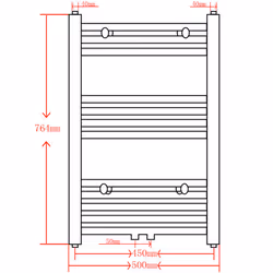 Straight Steel Towel Rail Central Heating Bathroom Radiator Black 500 x 764 mm