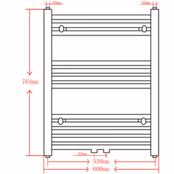 Straight Steel Towel Rail Central Heating Bathroom Radiator Black 600 x 764 mm