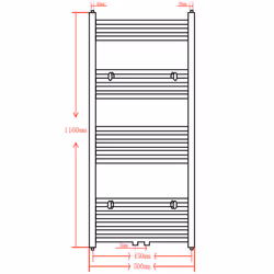 Straight Steel Towel Rail Central Heating Bathroom Radiator Black 500 x 1160 mm - Additional view 7