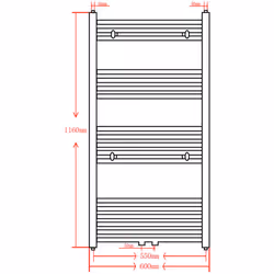 Straight Steel Towel Rail Central Heating Bathroom Radiator Black 600 x 1160 mm - Additional view 8