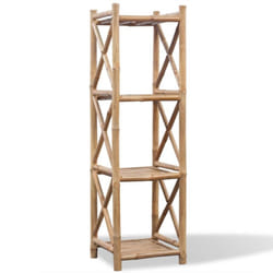 vidaXL 4-Tier Square Bamboo Shelf Bookcase Standing Shelf Plant Stand Rack
