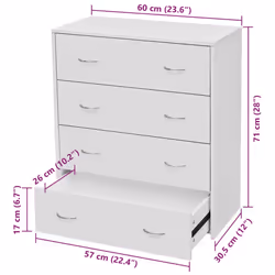 vidaXL Sideboard with 4 Drawers White Organiser Cupboard Cabinet Chest Unit - Additional view 4