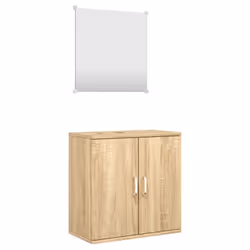 vidaXL 2 Piece Bathroom Furniture Set Black Engineered Wood - oak