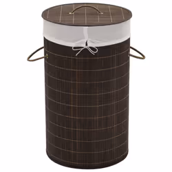 vidaXL Bamboo Laundry Bin Round Dark Brown Washing Clothes Storage Hamper