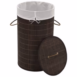 vidaXL Bamboo Laundry Bin Round Dark Brown Washing Clothes Storage Hamper