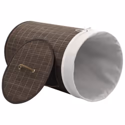 vidaXL Bamboo Laundry Bin Round Dark Brown Washing Clothes Storage Hamper - Additional view 4