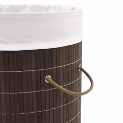 vidaXL Bamboo Laundry Bin Round Dark Brown Washing Clothes Storage Hamper - Additional view 5