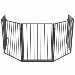 vidaXL Pet Fireplace Fence Steel Black Grill Safety Hearth Gate Guard Screen