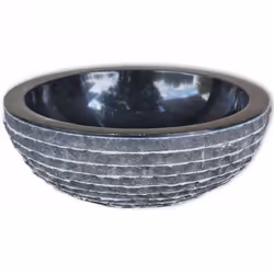 vidaXL Basin Marble 40cm Black Bathroom Washroom Sink Washing Bowl Furniture - Additional view 3
