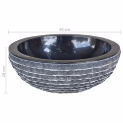 vidaXL Basin Marble 40cm Black Bathroom Washroom Sink Washing Bowl Furniture - Additional view 9