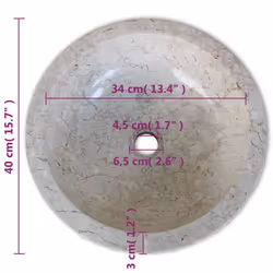 vidaXL Basin Marble 40cm Cream Bathroom Washroom Sink Washing Bowl Furniture - Additional view 10