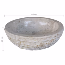vidaXL Basin Marble 40cm Cream Bathroom Washroom Sink Washing Bowl Furniture - Additional view 8