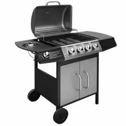 vidaXL Gas Barbecue Grill 4+1 Cooking Zone Black and Silver Outdoor Garden BBQ