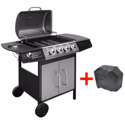 vidaXL Gas Barbecue Grill 4+1 Cooking Zone Black and Silver Outdoor Garden BBQ