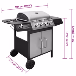 vidaXL Gas Barbecue Grill 4+1 Cooking Zone Black and Silver Outdoor Garden BBQ