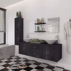9 Piece Wall-mounted Bathroom Furniture Basin Cabinet Vanity Unit Mirror Shelf