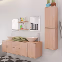 vidaXL Bathroom Furniture and Basin Set 9 Piece Beige Home Vanity Cabinet - Additional view 2