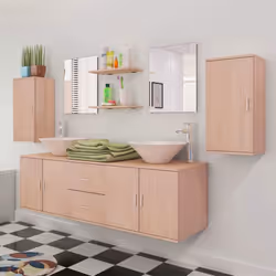 vidaXL Bathroom Furniture and Basin Set 9 Piece Beige Home Vanity Cabinet - Additional view 3