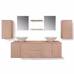 vidaXL Bathroom Furniture and Basin Set 9 Piece Beige Home Vanity Cabinet - Additional view 6
