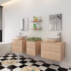 VidaXL Seven Piece Bathroom Furniture and Basin Set Beige