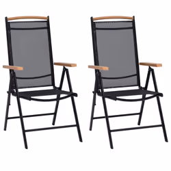 vidaXL 2x Folding Garden Chairs with Armrests Outdoor Chair Aluminium Black