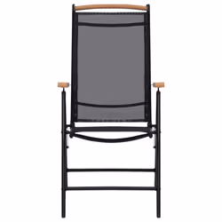 vidaXL 2x Folding Garden Chairs with Armrests Outdoor Chair Aluminium Black