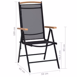 vidaXL 2x Folding Garden Chairs with Armrests Outdoor Chair Aluminium Black