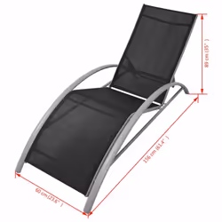 vidaXL Sun Lounger Set 3 pcs with Umbrella Aluminium Black Patio Bench Chairs - Additional view 7