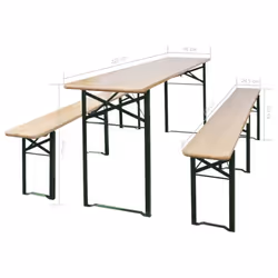 vidaXL Folding Beer Table Wooden Table and Bench Set with 2 Benches Fir Wood - Additional view 6