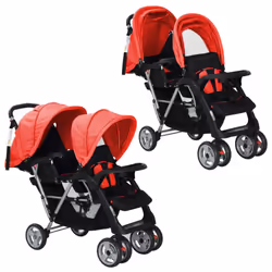 vidaXL Tandem Stroller Steel Child Toddler Baby Pram Pushchair Baby Buggy - red