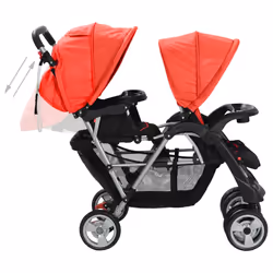 vidaXL Tandem Stroller Steel Child Toddler Baby Pram Pushchair Baby Buggy - red - Additional view 4