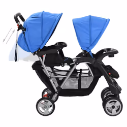 vidaXL Tandem Stroller Steel Child Toddler Baby Pram Pushchair Baby Buggy - blue - Additional view 4