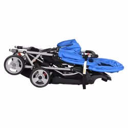 vidaXL Tandem Stroller Steel Child Toddler Baby Pram Pushchair Baby Buggy - blue - Additional view 5