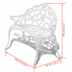 Garden Bench Outdoor Chair Park Seat Furniture White Cast Aluminium 2-seater