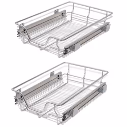 2 pcs Pull-Out Wire Baskets Kitchen Base Larder Units Storage Organiser 400 mm